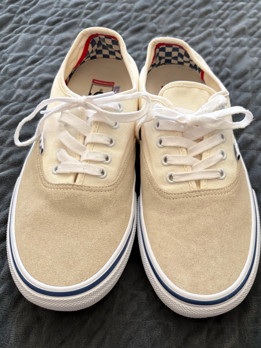Vans Beige and Blue Low-Top Canvas Sneakers - Picture 2 of 6